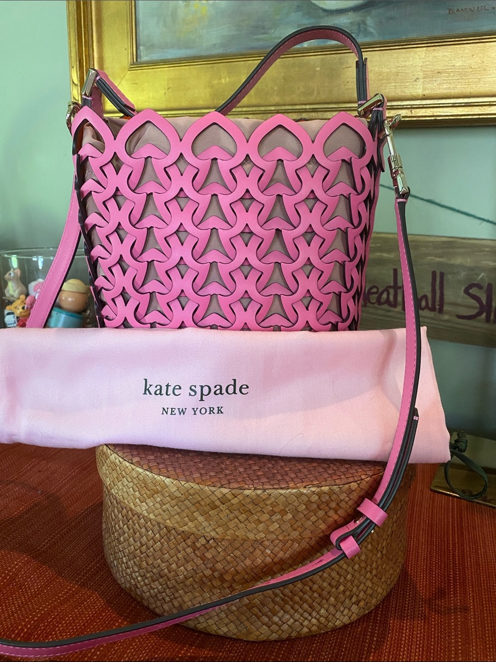 Kate Spade Dorie leather bucket satchel bag in hibiscus tea pink - Picture 15 of 15